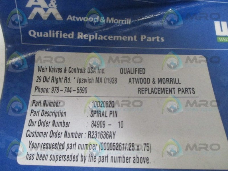 ATWOOD & MORRILL 10D2082Q SPIRAL PIN NSMP