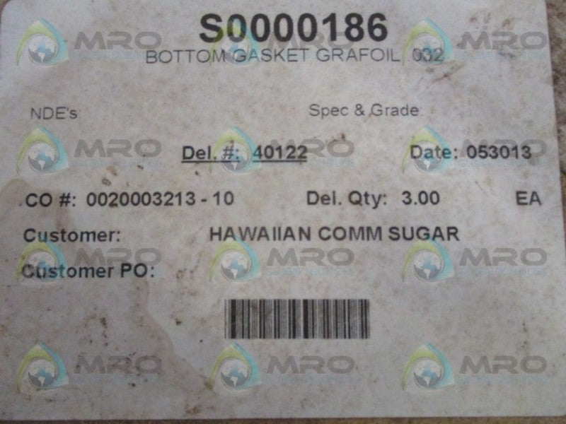 INDUSTRIAL MRO S0000186 BOTTOM GASKET *NEW NO BOX*