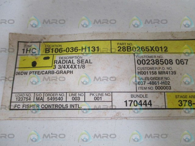 FISHER 28B0265X012 RADIAL SEAL *NEW NO BOX*