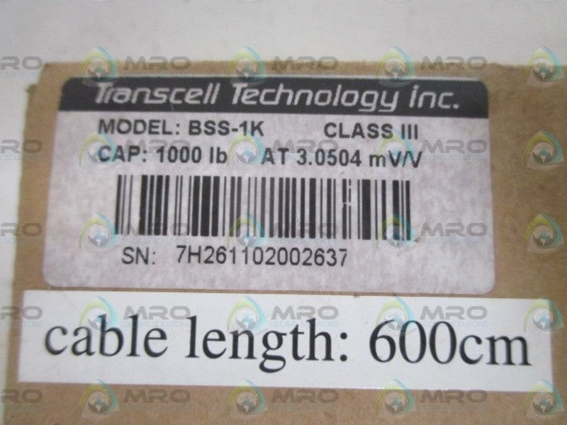 TRANSCELL TECHNOLOGY BSS-1K LOAD CELL *NEW IN BOX*