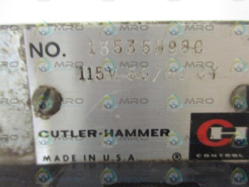 CUTLER HAMMER 13535H98C TRANSISTOR CONTROLLED RELAY 115V (AS PICTURED) *USED*