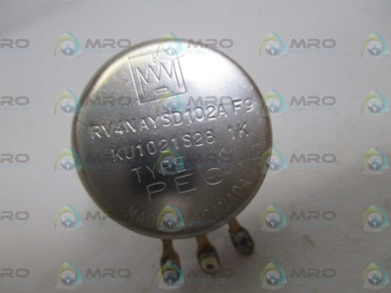 INDUSTRIAL MRO RV4NAYSD102A KU1021S28 POTENTIOMETER 1K *USED*