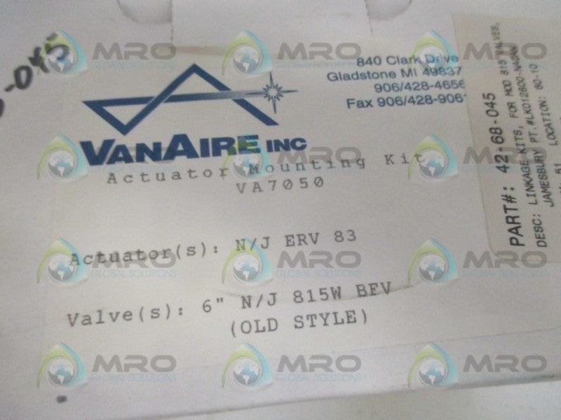 VANAIRE VA7050 ACTUATOR MOUNTING KIT *NEW IN BOX*