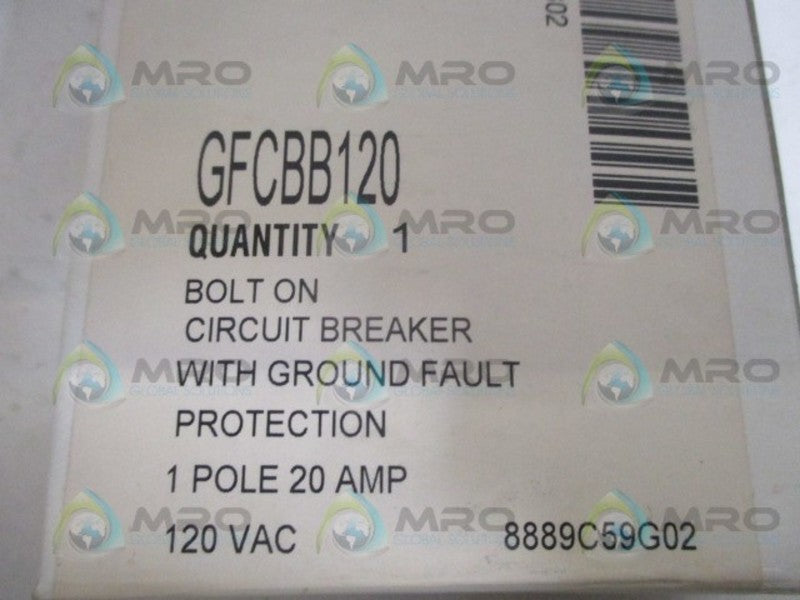 CUTLER HAMMER GFCBB120 CIRCUIT BREAKER 1P 20A 120VAC *NEW IN BOX*