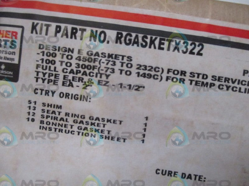 FISHER RGASKETX322 GASKET ASSEMBLY KIT 1-1/2" *NEW IN ORIGINAL PACKAGE*