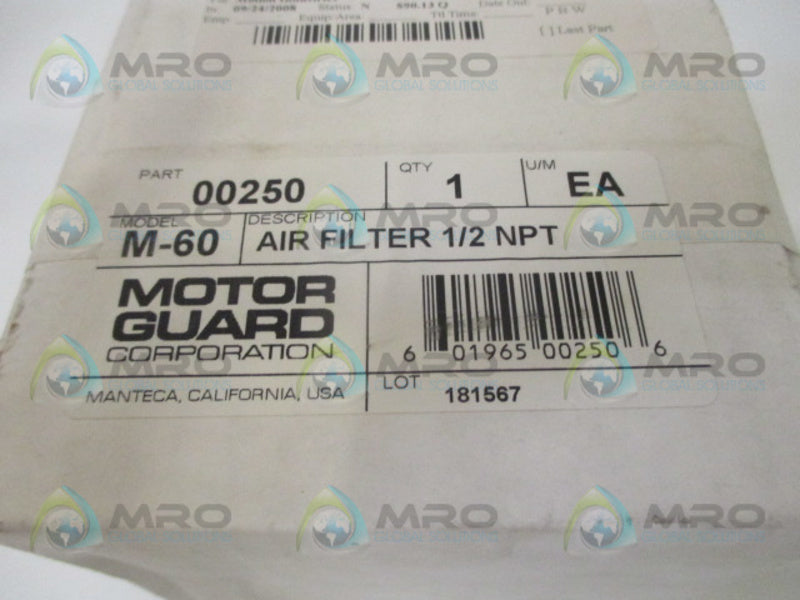 MOTOR GUARD 00250 AIR FILTER 1/2" *FACTORY SEALED*
