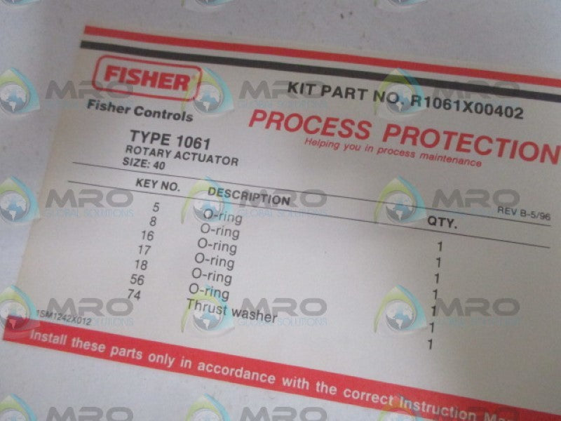 FISHER R1061X00402 REPAIR KIT (WITH THRUST) *NEW IN BOX*