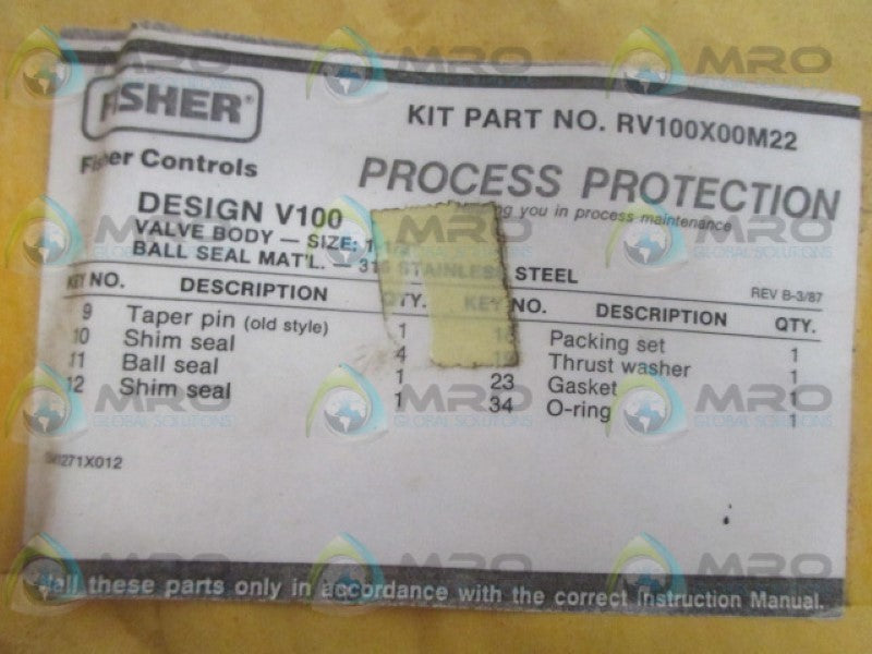 FISHER RV100X00M22 REPAIR KIT NSMP