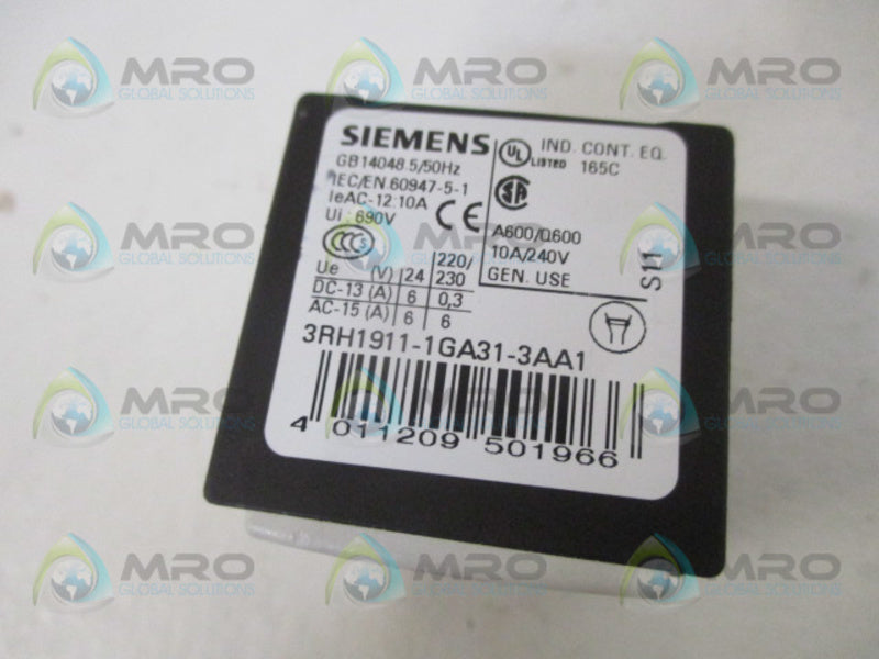 SIEMENS 3RH1911-1GA31-3AA1 CONTACT *NEW NO BOX*