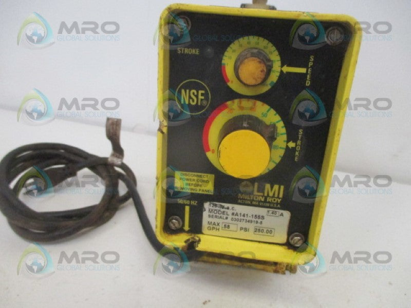 LMI MILTON ROY A141-155SS METERING PUMP 120VAC (AS PICTURED) *USED*
