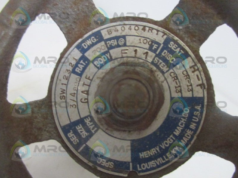 HENRY VOGT MACHINE SW12321 GATE VALVE 3/4" 200PSI *USED*