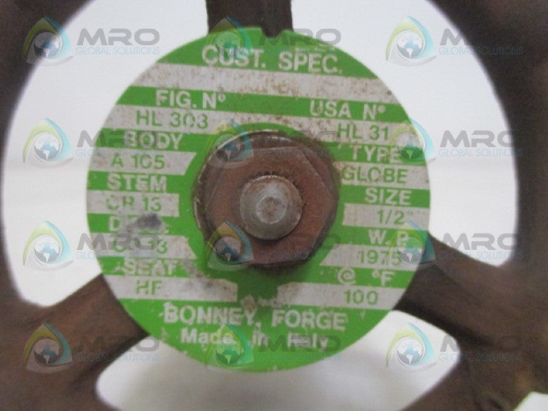 BONNEY FORGE HL303 GLOBE VALVE 1/2" *NEW NO BOX*