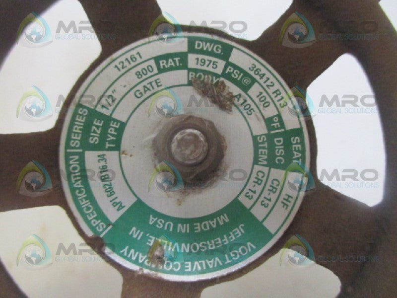 VOGT VALVE 12161 GATE VALVE 1/2" 100PSI *NEW NO BOX*