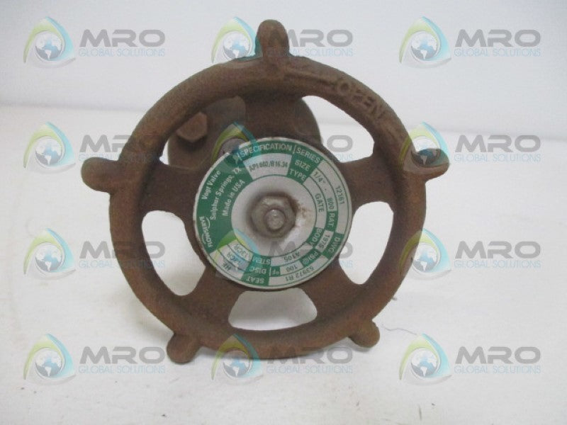 VOGT VALVE 12161 GATE VALVE 1/4" 100PSI *NEW NO BOX*