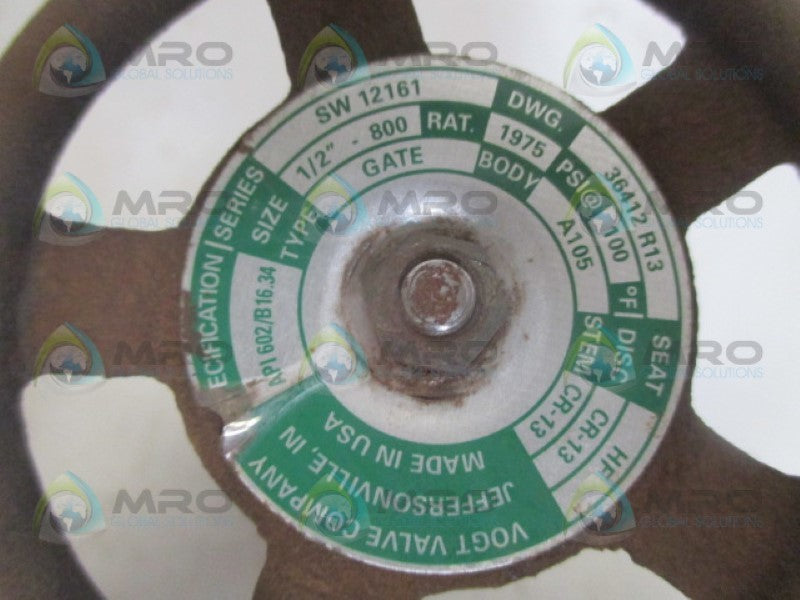 VOGT VALVE SW12161 GATE VALVE 1/2" 100PSIG *NEW NO BOX*
