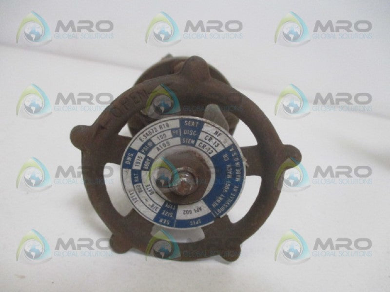HENRY VOGT 12111 VALVE 3/8" 100PSI *NEW NO BOX*