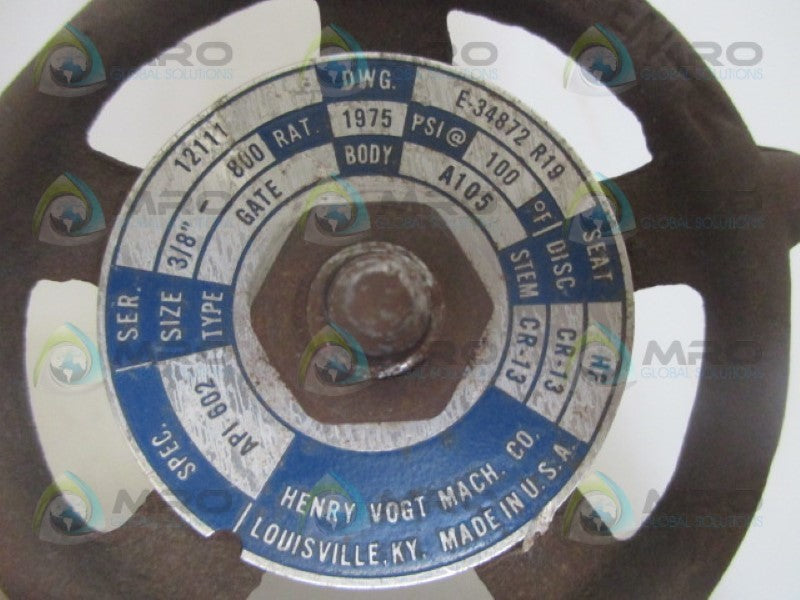HENRY VOGT 12111 VALVE 3/8" 100PSI *NEW NO BOX*