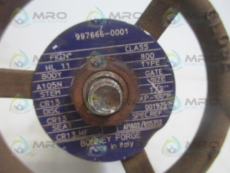 BONNEY FORGE 997666-0001 GATE VALVE HL11 1/2" *NEW NO BOX*