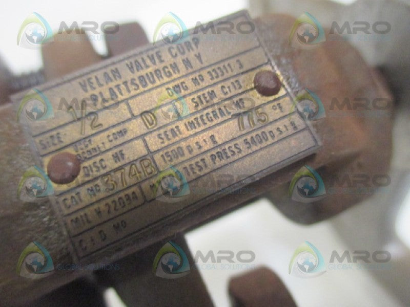 VELAN VALVE 33311-3 VALVE 1/2" 374B *USED*