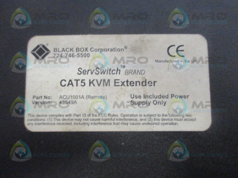 BLACK BOX ACU1001A(REMOTE) CAT5 KVM EXTENDER *USED*