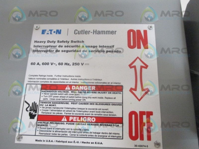 CUTLER HAMMER DH362FRK SAFETY SWITCH 60A *USED*