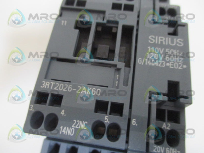 SIEMENS 3RT2026-2AK60 CONTACTOR *USED*