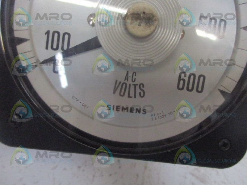 SIEMENS 077-08VA-PZSJ-CLS PANEL METER 0-600VAC *NEW NO BOX*