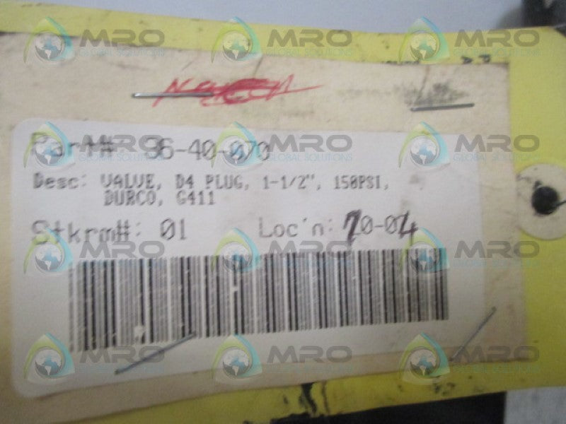 DURACO G411 PLUG VALVE 1-1/2" 150PSI  NSNP