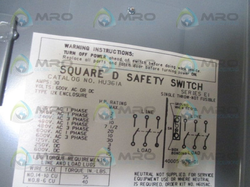 SQUARE D HU361A SAFETY SWITCH  *NEW IN BOX*