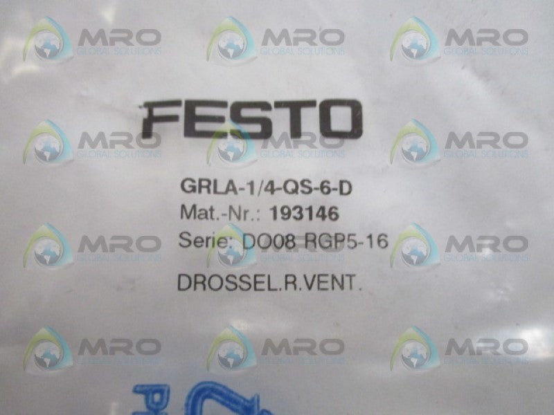 FESTO GRLA-1/4-QS-6-D CONTROL VALVE 193146 *NEW IN FACTORY BAG*