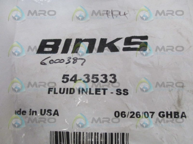 BINKS 54-3533 FLUID INLET *NEW IN FACTORY BAG*