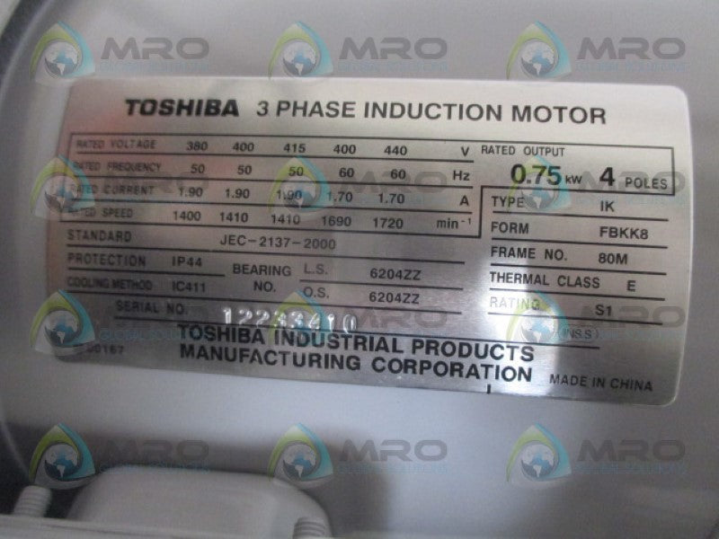 TOSHIBA JEC-2137-2000 INDUCTION MOTOR 0.75KW 4P *NEW NO BOX*