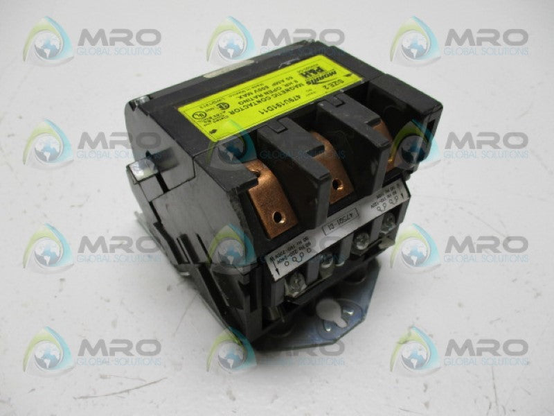 P&H MORRIS 479U191D11 MAGNETIC CONTACTOR 50A 120/240V SIZE 2 *USED*