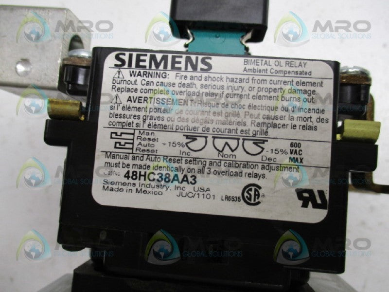 SIEMENS 48HC38AA3 OVERLOAD RELAY *USED*