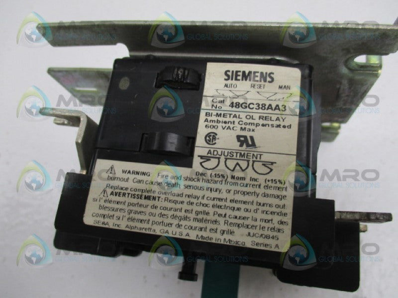 SIEMENS 48GC38AA3 OVERLOAD RELAY *USED*