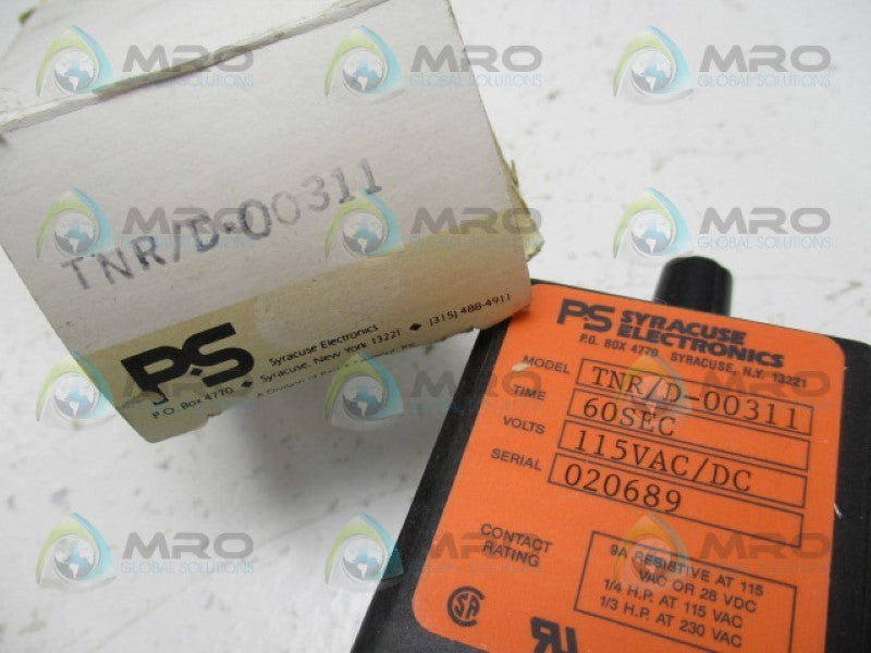 PS SYRACUSE ELECTRONICS TNR/D-00311 TIME DELAY RELAY 60SECONDS 115V *NEW IN BOX*