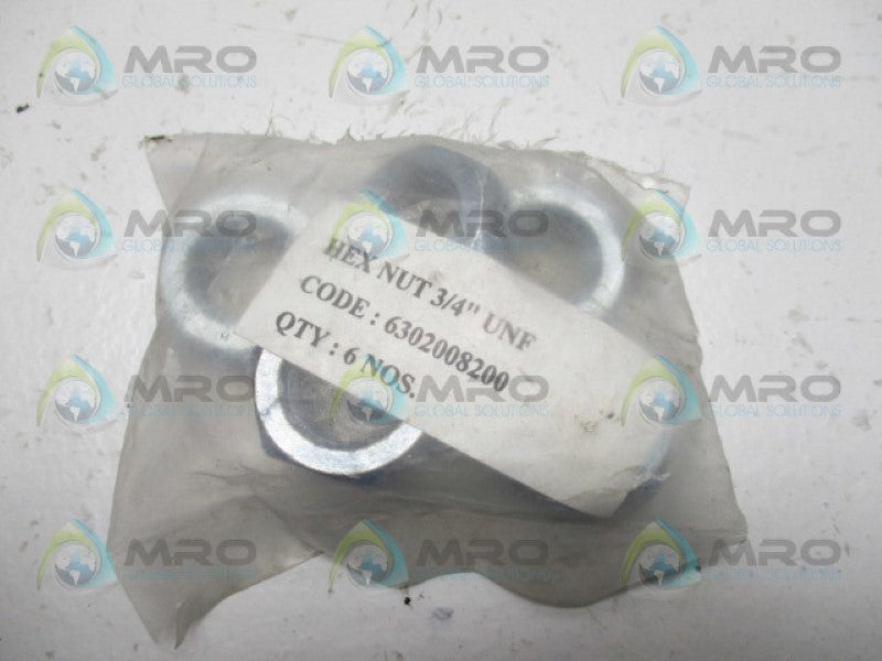 INDUSTRIAL MRO 6302008200 HEX NUT 3/4" (PKG OF 6) *NEW NO BOX*