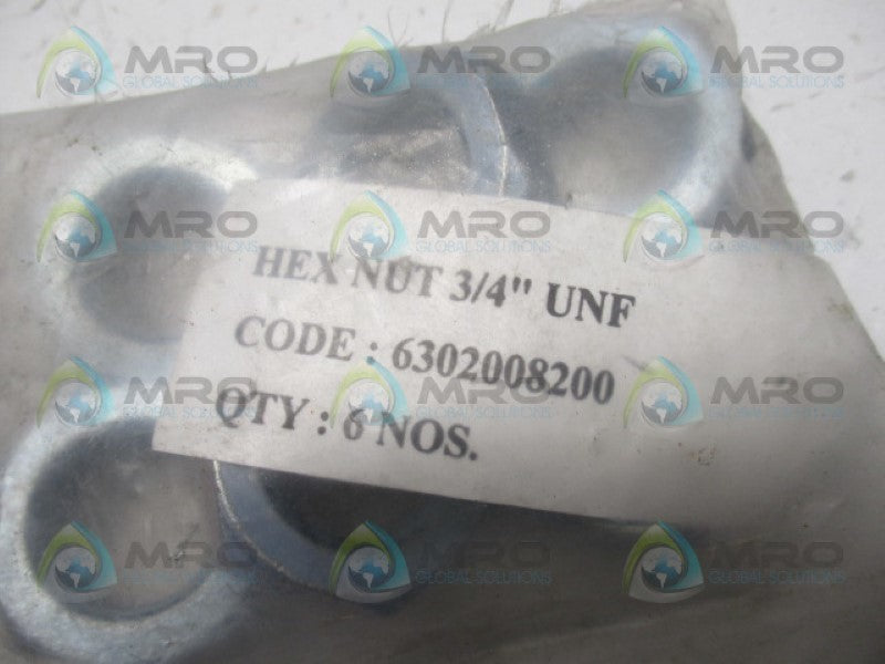 INDUSTRIAL MRO 6302008200 HEX NUT 3/4" (PKG OF 6) *NEW NO BOX*