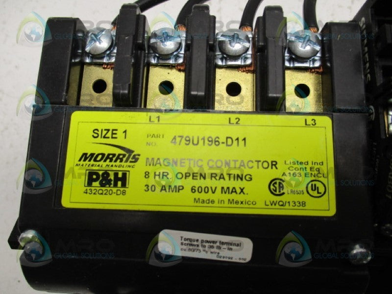 P&H MORRIS 479U196-D11 MAGNETIC CONTACTOR 30A SIZE 1 120/240V *NEW NO BOX*