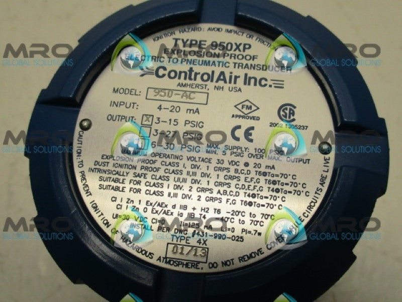 CONTROL AIR 950-AC EXPLOSION PROOF TRANSDUCER 3-15PSI *NEW IN BOX*