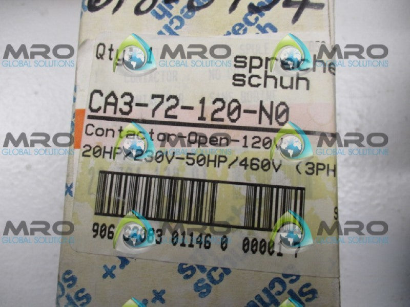 SPRECHNER+SCHUH CA3-72-120-N0 OPEN CONTACTOR 120V *NEW IN BOX*