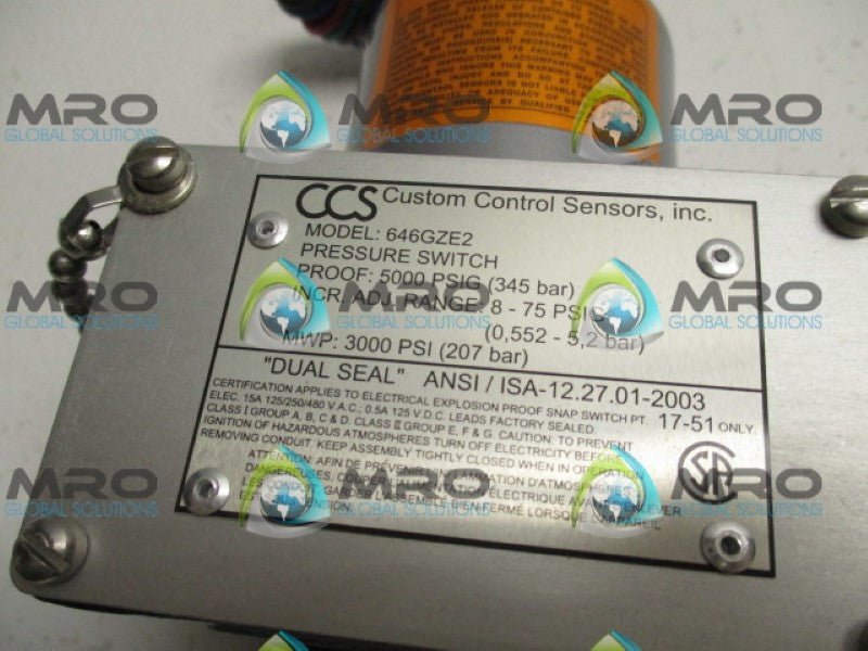 CUSTOM CONTROL SENSORS 646GZE2 PRESSURE SWITCH *NEW IN BOX*