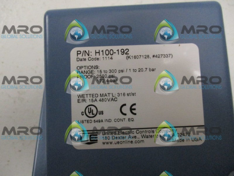 UNITED ELECTRIC H100-192 PRESSURE SWITCH *NEW IN BOX*