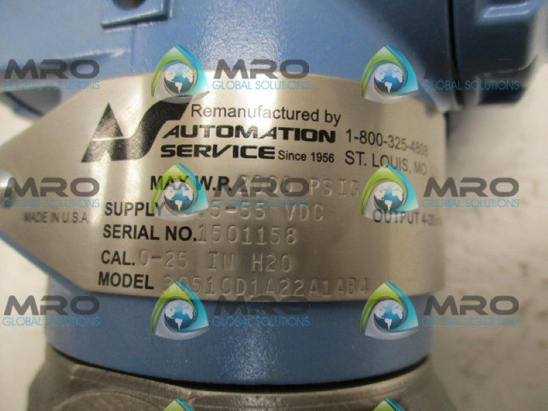 ROSEMOUNT 3051CD1A22A1AB5 PRESSURE TRANSMITTER 0-25"H20 (REMAN)*NEW NO BOX*