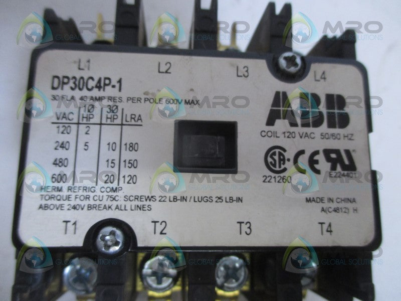 ABB DP30C4P-1 DEFINITE PURPOSE CONTACTOR 120VAC *USED*
