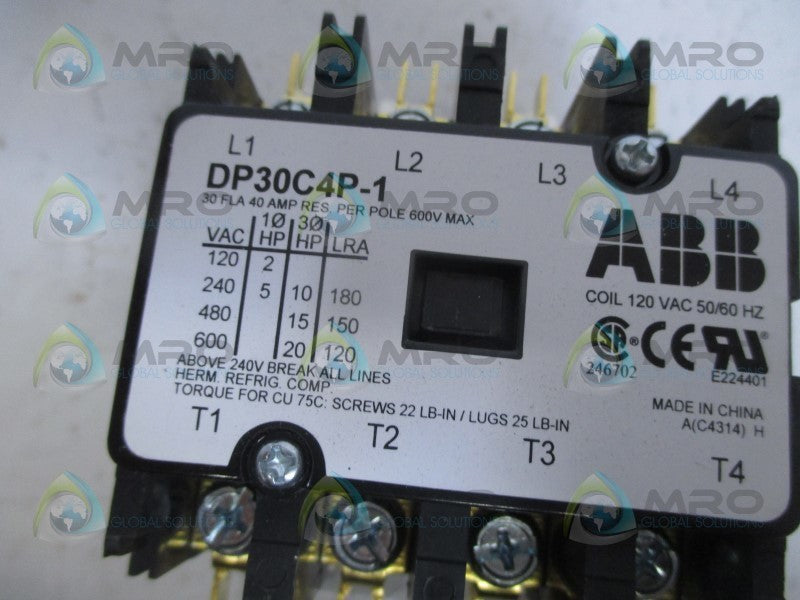 ABB DP30C4P-1 DEFINITE PURPOSE CONTACTOR 120VAC *NEW IN BOX*