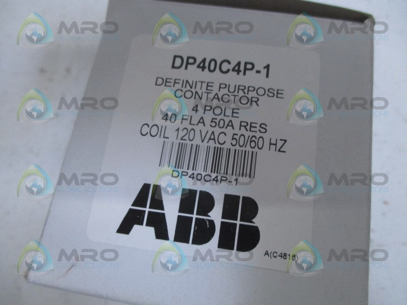 ABB DP40C4P-1 DEFINITE PURPOSE CONTACTOR 120VAC *NEW IN BOX*