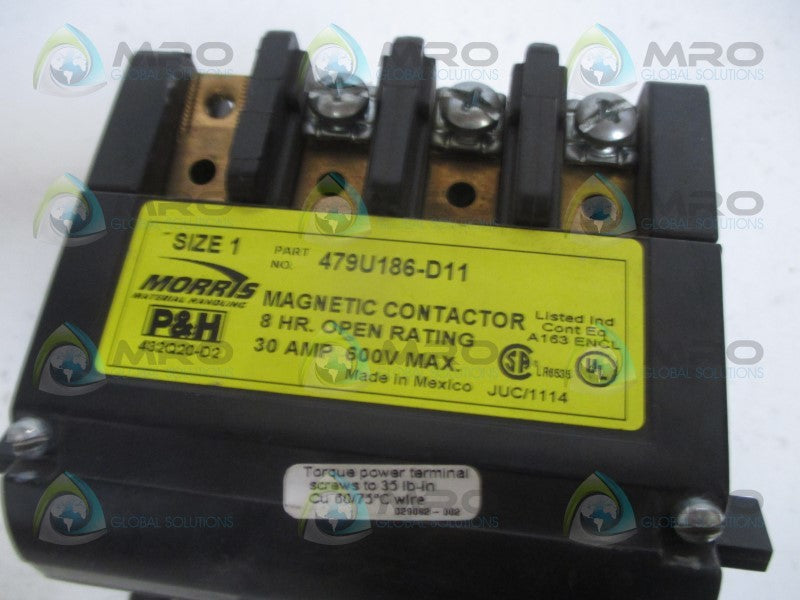 P&H MORRIS 479U186-D11 CONTACTOR 120/240V *USED*