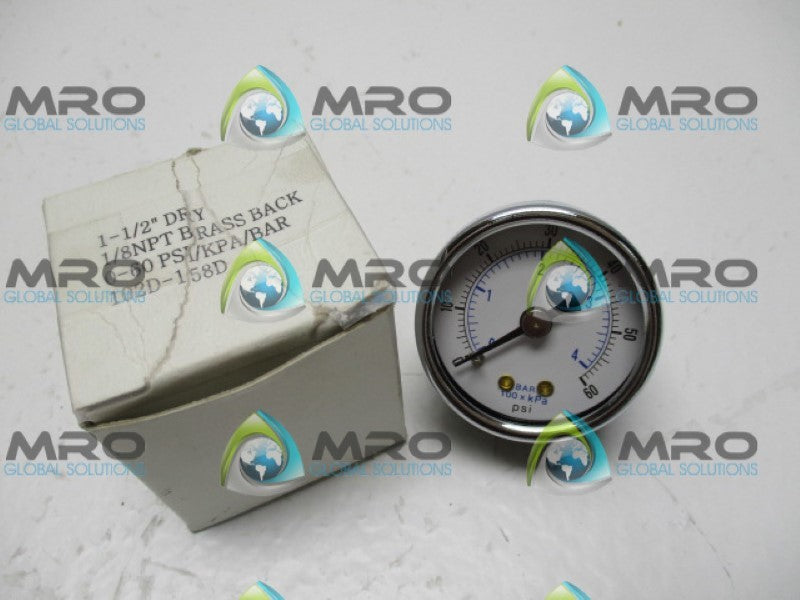 INDUSTRIAL MRO 102D-158D GAUGE 0-60PSI 1-1/2" *NEW IN BOX*
