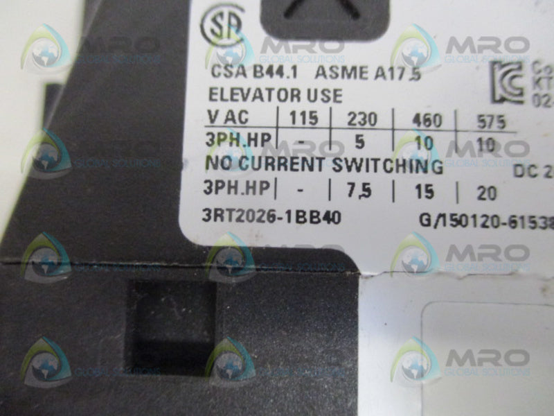 SIEMENS 3RT2026-1BB40 CONTACTOR (AS PICTURED) *NEW NO BOX*